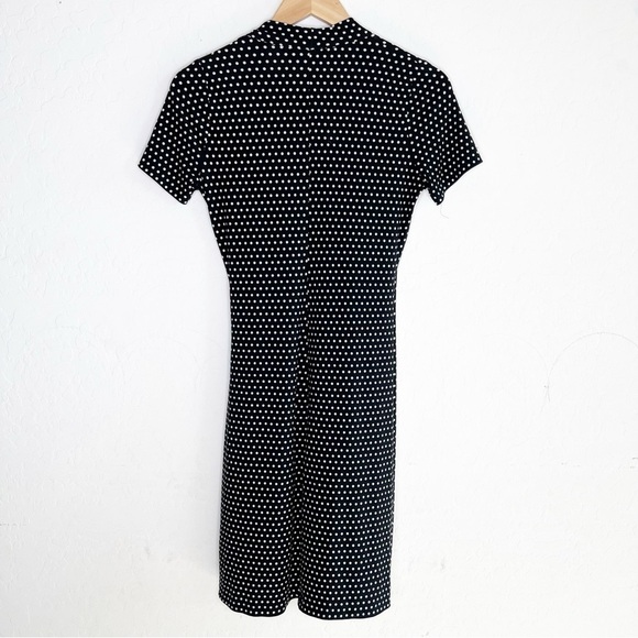 Norma Kamali Polka Dot Faux Wrap Short Sleeve Dress Black White - Picture 4 of 8